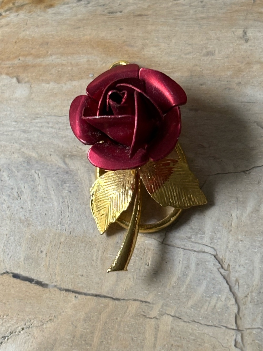 Vintage Red Rose Gold Tone Pendant